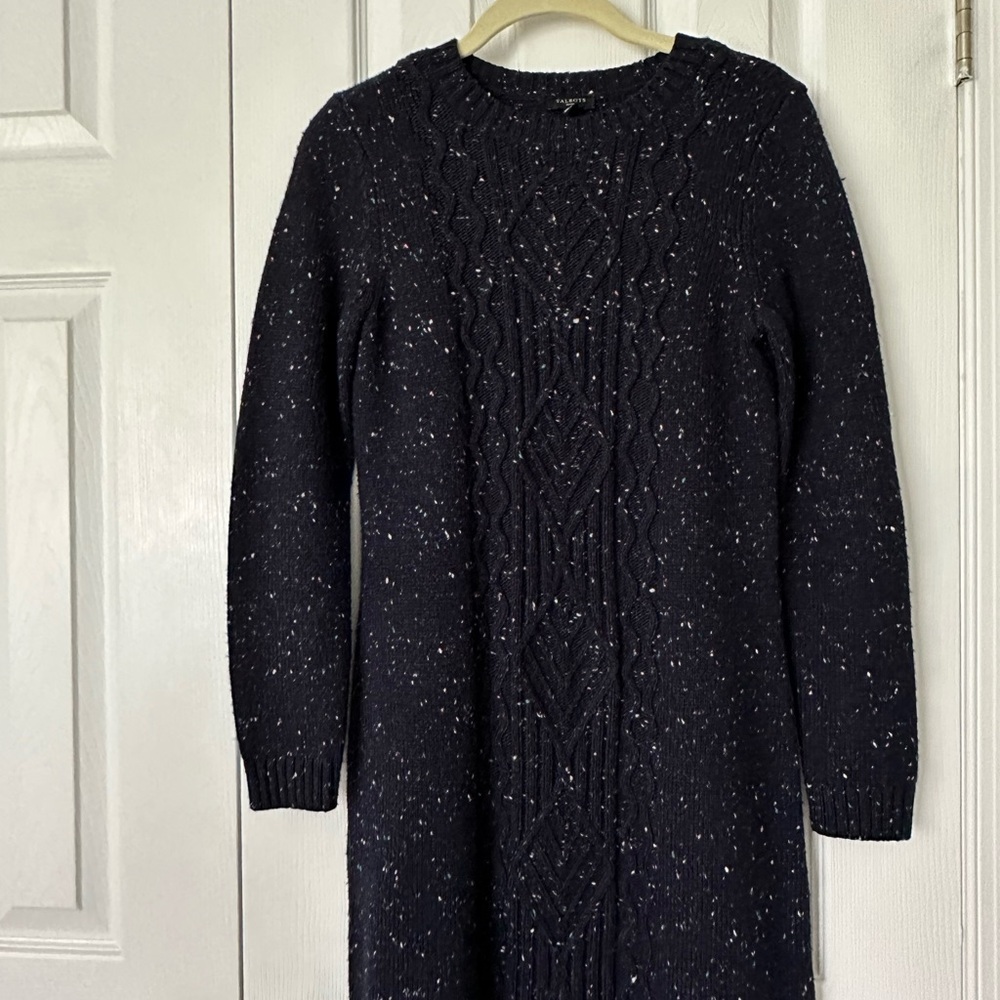 Talbots Navy Blue Cable-Knit Long Sleeve Sweater Dress petite P